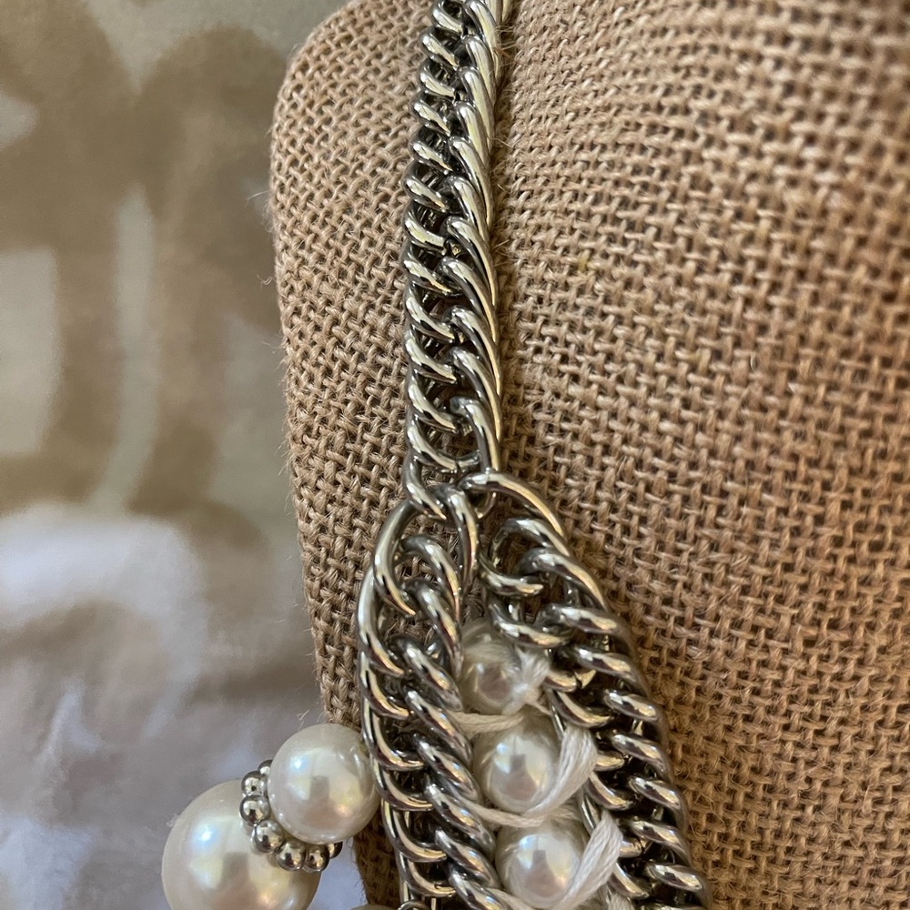 Silver Plated Collared Statement Chain Large Pear… - image 4